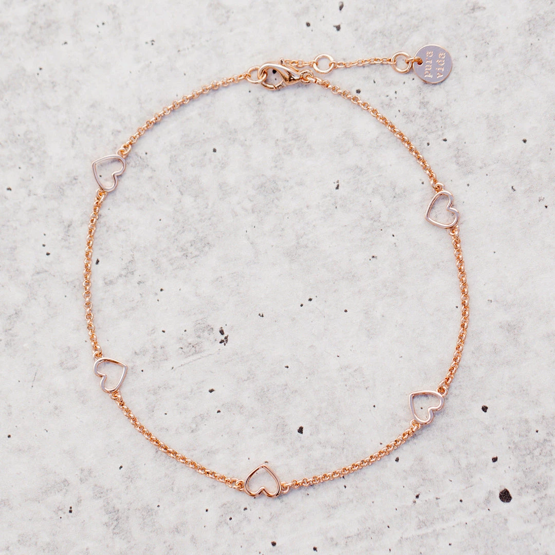 Brand new 👍 Pura Vida Bracelets Best Sellers Dainty Hearts Anklet ✨ 8 Pura Vida Bracelets Best Sellers Dainty Hearts Anklet