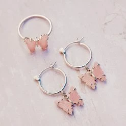 Pura Vida Bracelets Best Sellers Engraved Stone Butterfly Hoop Earrings