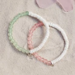 Pura Vida Bracelets Puka Shell & Frosted Bead Stretch Bracelet Best Sellers