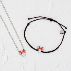 Disney Minnie Mouse Red Enamel Bow Charm Bracelet Disney Collection