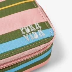 Pura Vida Bracelets Mini Pink And Green Striped Jewelry Case