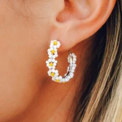 Spring 2021 Best Sellers Beaded Flower Hoop Earrings