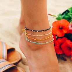 Pura Vida Bracelets Gold Stitched Beaded Anklet Best Sellers