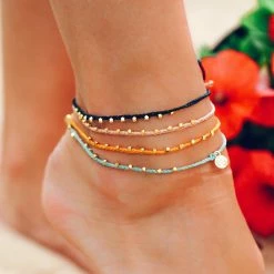 Pura Vida Bracelets Gold Stitched Beaded Anklet Best Sellers