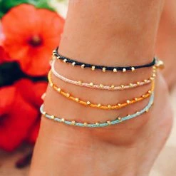 Pura Vida Bracelets Gold Stitched Beaded Anklet Best Sellers