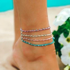 Pura Vida Bracelets Silver Stitched Beaded Anklet