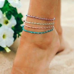 Pura Vida Bracelets Silver Stitched Beaded Anklet
