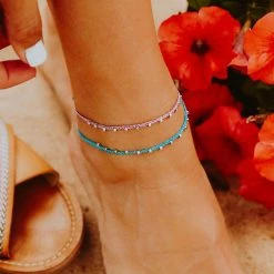 Pura Vida Bracelets Silver Stitched Beaded Anklet
