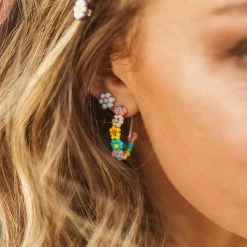 Spring 2021 Best Sellers Beaded Flower Hoop Earrings